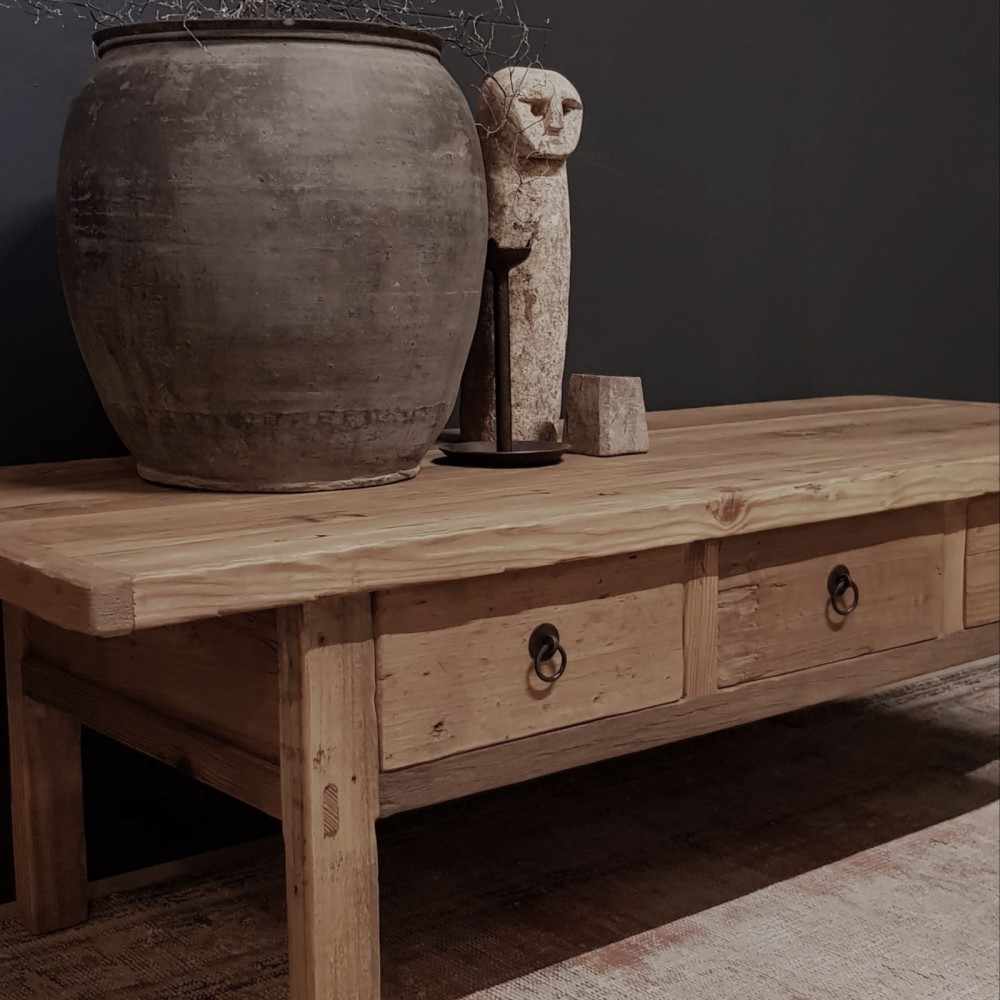 Worden gas component oud houten salontafel 3 lades – Luksa Home Collection
