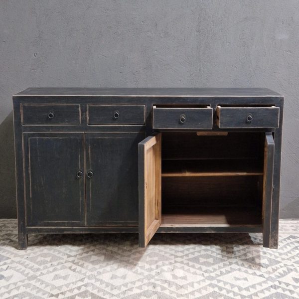 Vintage zwart 4-deurs dressoir