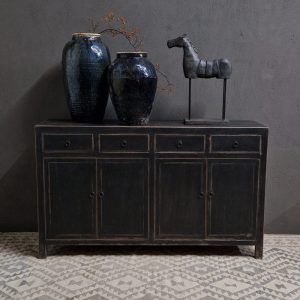 Vintage zwart 4-deurs dressoir