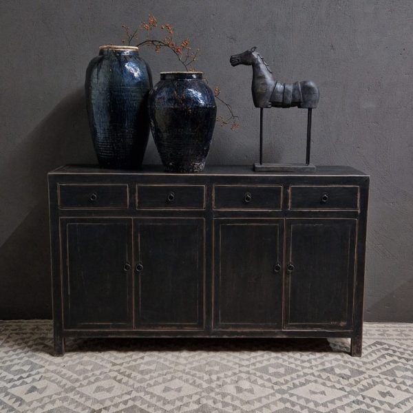 Vintage zwart 4-deurs dressoir