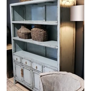 Landelijke vintage buffet kast grijs-blauw hoogglans