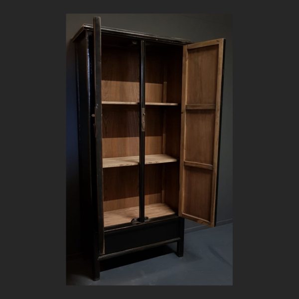 Vintaged 2-deurs linnenkast 100x210 zwart hoogglans