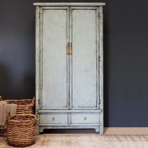 Vintaged 2-deurs, 2-lades linnenkast 100x210 blauw-grijs hoogglans