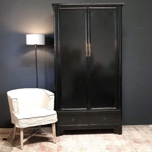 Vintaged 2-deurs, 2-lades linnenkast 100x210 zwart hoogglans