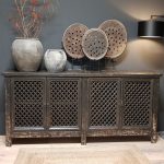 Vintage zwart 4-deurs dressoir grid