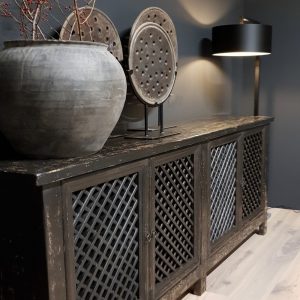 Vintage zwart 4-deurs dressoir grid