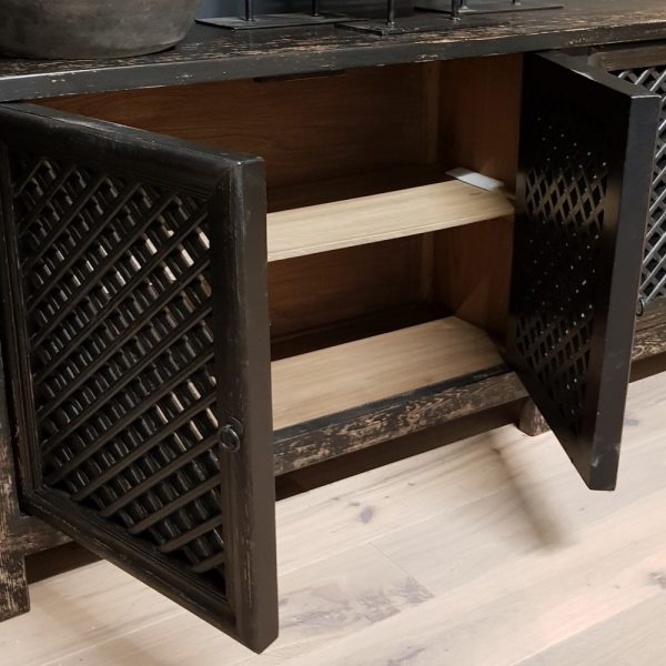 Vintage zwart 4-deurs dressoir grid