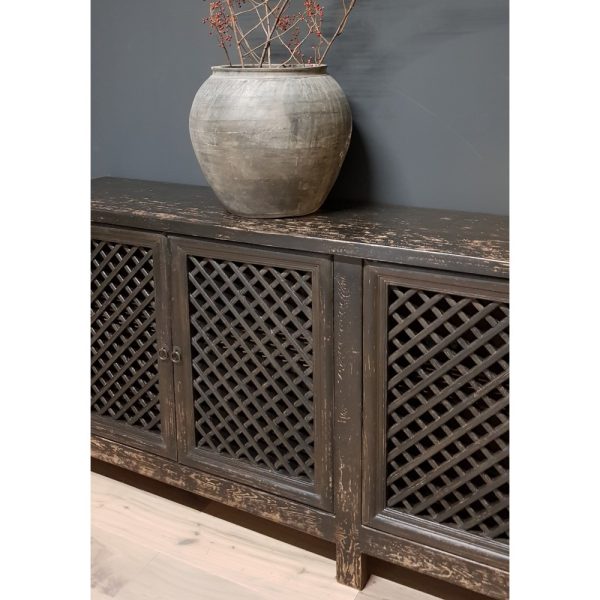 Vintage zwart 4-deurs dressoir grid