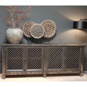 Vintage zwart 4-deurs dressoir grid