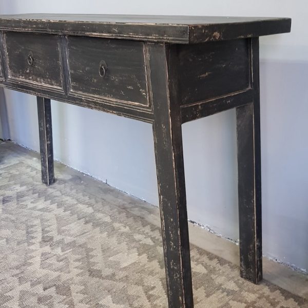 oud houten wandtafel met 3 lades zwart