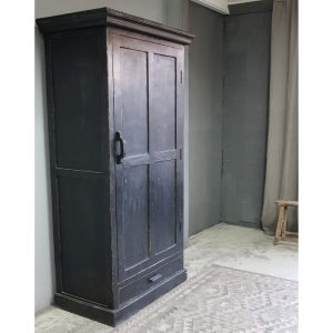 Vintage 1-deur panelen 1 lade linnenkast 90x200 zwart