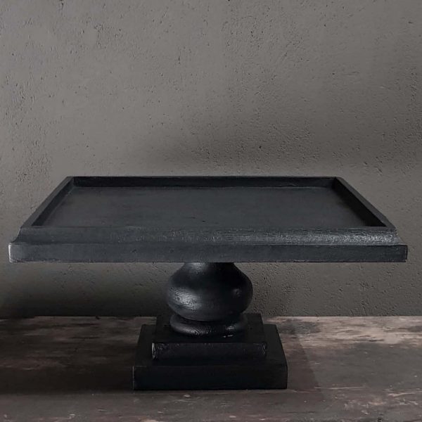 Vierkant plateau op voet vintaged black 45x45x30