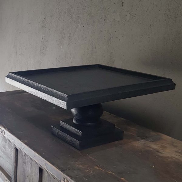 Vierkant plateau op voet vintaged black 45x45x30