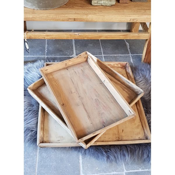 Punt schroot Ontembare Authentiek oud houten dienblad vierkant - Luksa Home Collection