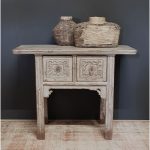 Oud houten wandtafel met 2 laden