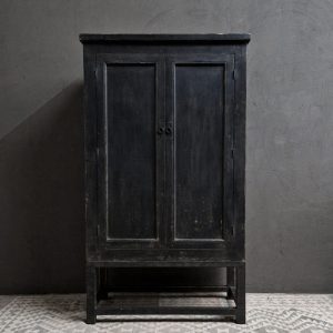 Vintage 2-deurs linnenkast op stalen frame 110x190 zwart