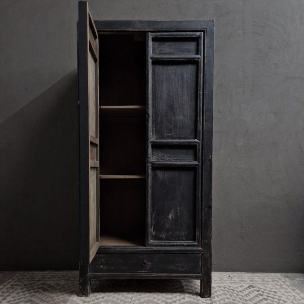 Zwart vintaged 2-deuren, 1-lade wandkast