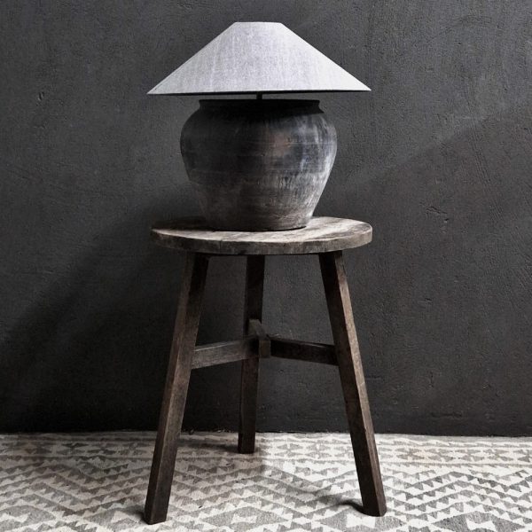 Ronde bijzet tafel - recycled teak antique grey
