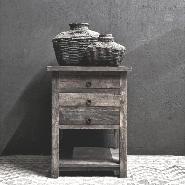 Bijzet tafel + 3 laden - recycled teak antique grey