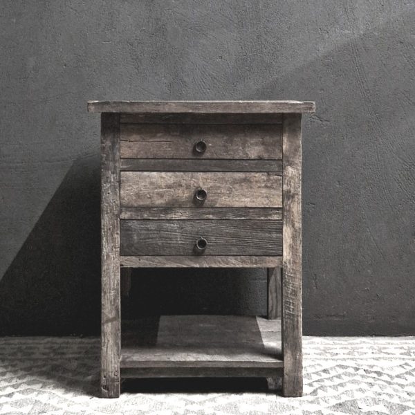 Bijzet tafel + 3 laden - recycled teak antique grey