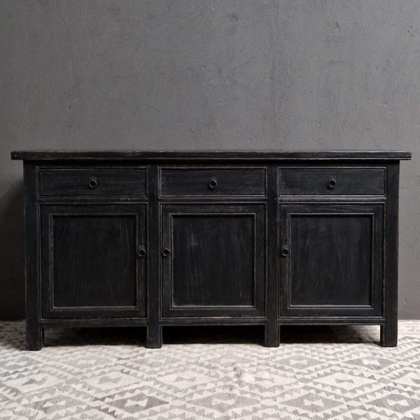 Zwart vintaged dressoir 3-laden, 3-deuren
