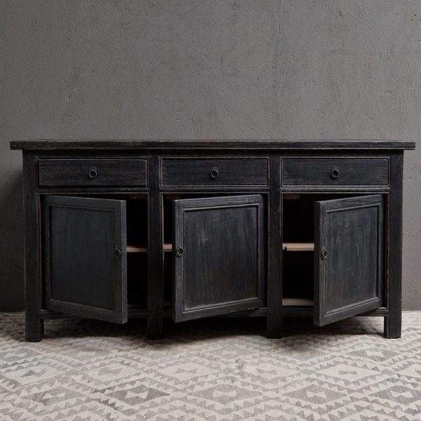 Zwart vintaged dressoir 3-laden, 3-deuren