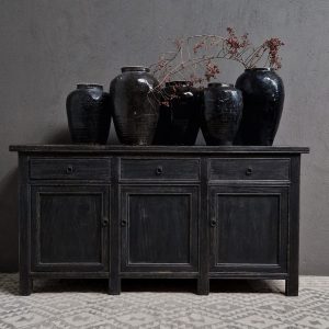 Zwart vintaged dressoir 3-laden, 3-deuren