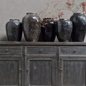 Zwart vintaged dressoir 3-laden, 3-deuren