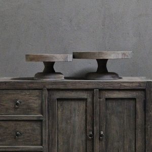 Ronde fruitschaal op voet - recycled teak antique grey