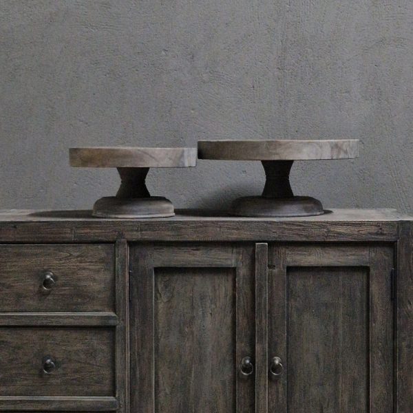 Ronde fruitschaal op voet - recycled teak antique grey